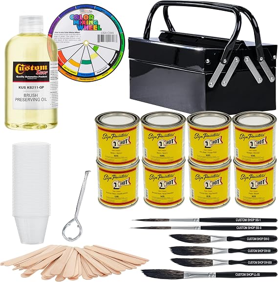 One Shot Automotive Complete Striper Pinstriping Starter Kit - 8 Colors