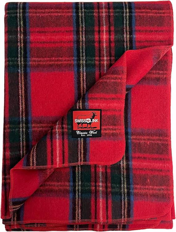 Plaid Red Royal Stewart Pattern Classic 80% Wool Blanket 88" x 60"