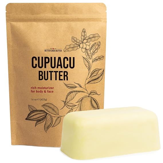 Cupuacu Butter Raw Pure and Unrefined - Brazilian Body Butter for Dry Skin and Hair, Body Butter Base for DIY Lotion, Soap Making and Skincare 1 LB Bar