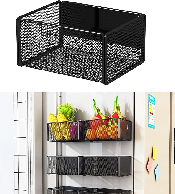 Magnetic Shelf Fridge Basket Bin for Washer Dryer Locker Whiteboard Cabinet | No Drilling No Assembly, Reusable Magnet Organizer Kitchen Laundry Storage Rack Container Holder Home Office Classroom