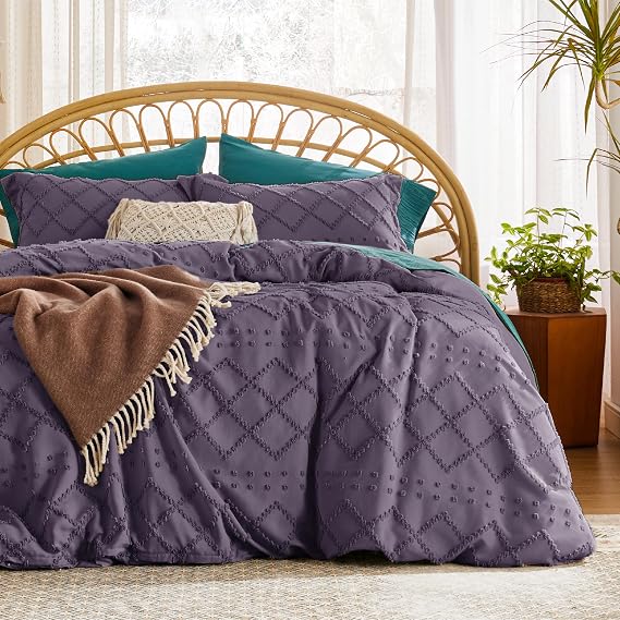 Bedsure Grayish Purple Boho Duvet Cover King, Soft Vintage Embroidery