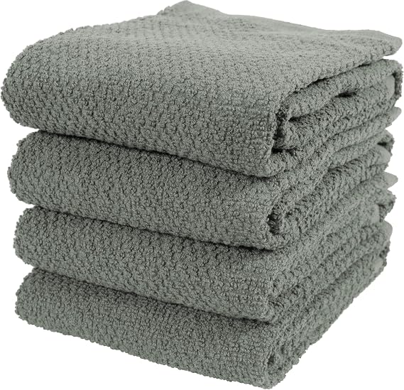 KAF Home Set of 4 Deluxe Popcorn Terry Kitchen Towels | 20 x 30 Inches | 100% Cotton Kitchen Dish Towels (Agave Geen)