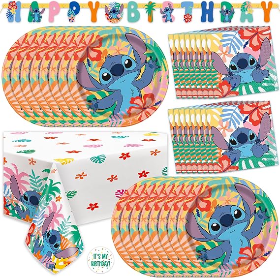 Lilo and Stitch Birthday Decorations for Party with Banner, Table Cloth