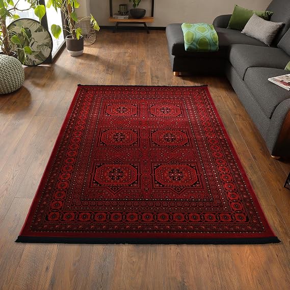 Afgan Türkmen Otantik Desenli Dokuma Kırmızı Oturma Odası Salon Mutfak Halısı Yolluk 0023A