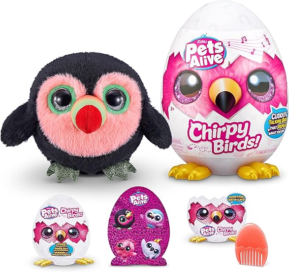 Pets Alive Chirpy Birds (Toucan) by ZURU, Electronic Pet that Speaks, Giant Surprise Egg, Stickers, Comb, Fluffy Clay, Bird Animal Plush for Girls