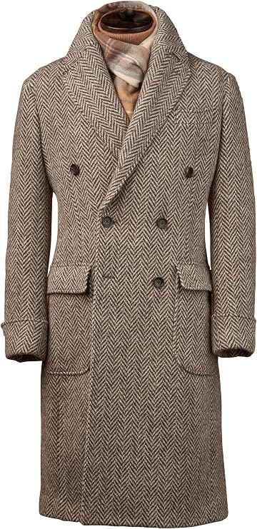 Mens Trench Herringbone Tweed Long Peacoat Wool Outwear Windbreaker Coat for Fall Winter