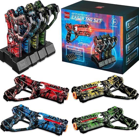 Best Choice Products Rechargeable Laser Tag Set for Kids & Adults, 4 Pack Infrared Blasters with Docking Station, No Vest Needed, Multiplayer Team Game, 4 Modes - Graffiti