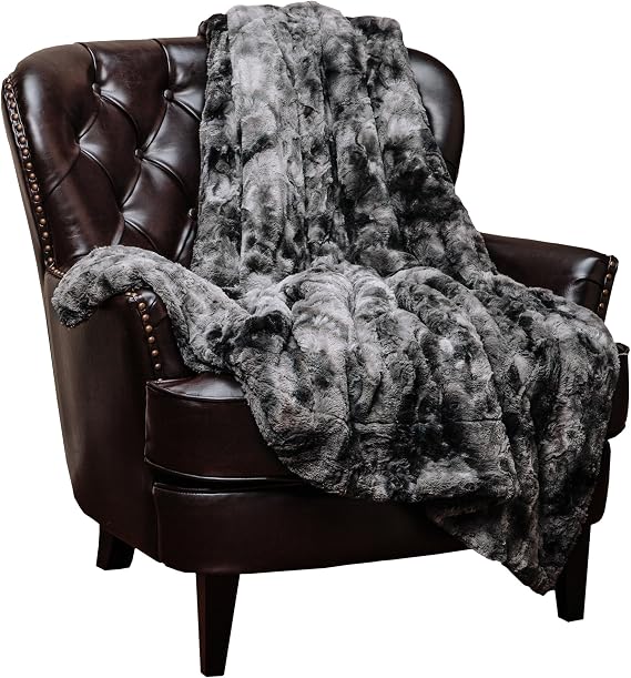 Chanasya Faux Fur Bed Throw Blanket - Super Soft Fuzzy Cozy Warm Fluffy Beautiful Color Variation Print Plush Sherpa Microfiber Gray Blanket (86"x108") KING