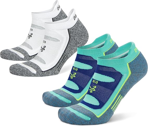 Balega Blister Resist No-Show, Heel Tab, Running Sock for Men & Women (2 Pairs, Aqua & White)