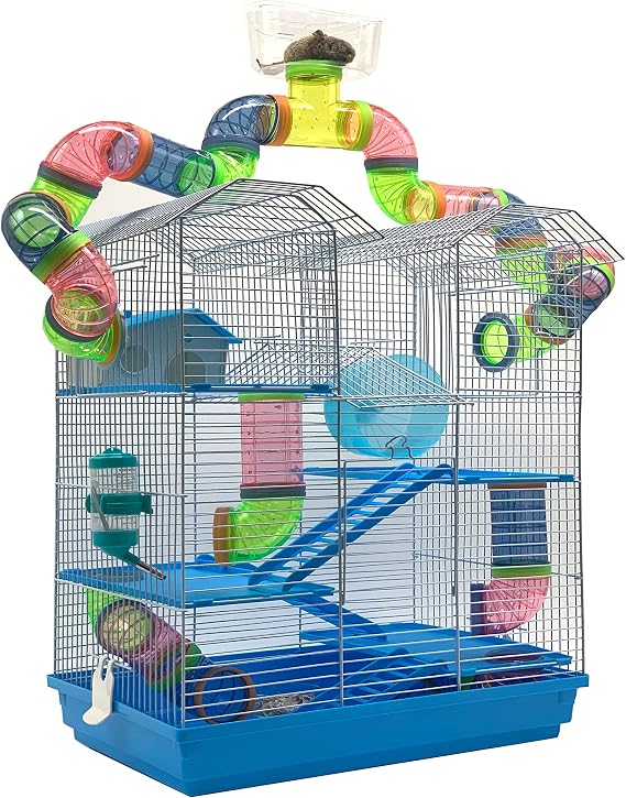 Large 5-Level FunLand with Acrylic Clear Tunnels Tubes Base Top Look-Out Play Zone for Habitat Hamster Rodent Gerbil Mouse Mice Small Animal Critter Cage Expandable and Customizable