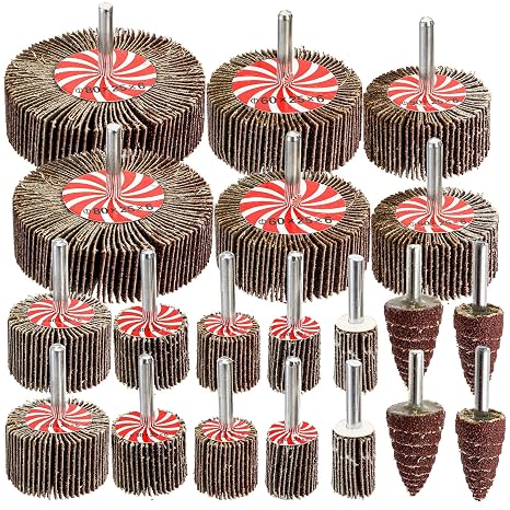 Hedume 20 Pcs 10 Sizes Abrasive Flap Wheel Sander Set, 80 Grit Sanding Flap Wheel, 1/4" Shank Flap Wheels Sander for Metal Wood Drill, Remove Rust
