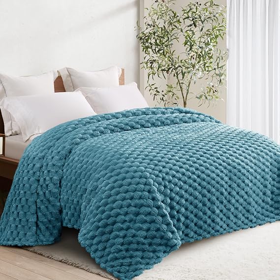 Whale Flotilla Soft 3D Jacquard Fleece Double Size Bed Blanket, 150x200CM | Slate Blue, Lightweight Breathable Soft Cozy Blankets, All Seasons, Fluffy Microfiber, Bed Cover Sheet Bedspread Sofa Coach
