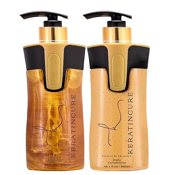 Gold & Honey 2 Piece Hair Care Sulfate Free Shampoo, Conditioner for Repair Moisturize with Protein & Organic Extracts for keratin treated hair (300ml/ 10 fl oz)