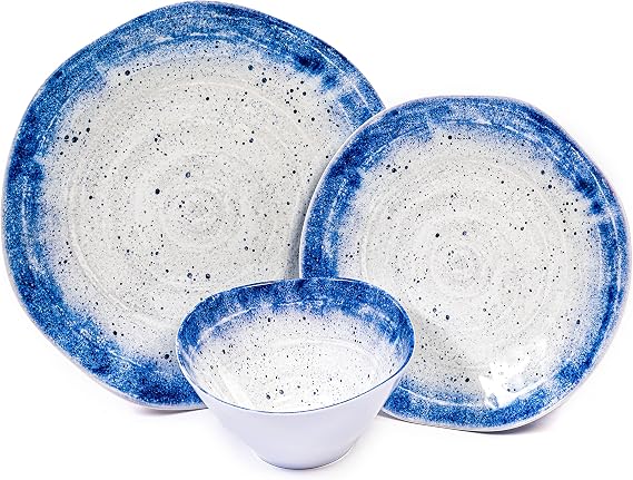 Prepara 12 Piece Melamine Dinnerware Set, Blue Speckle