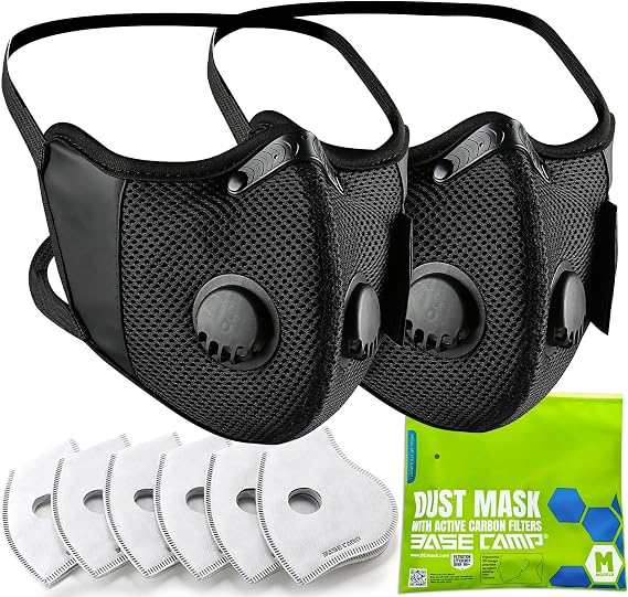 BASE CAMP M Cross Dust Mask, Reusable Breathable Comfortable Safety Face Mask for Work with Extra 6 Activated Carbon Filters