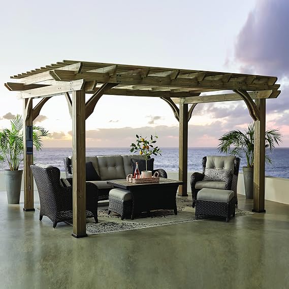 Backyard Discovery Somerville 14' x 10' Cedar Wood Pergola Kit with Trellis Roof, All-Season Durability, High-Wind Rating, PowerPort, Shade for Outdoor Patio, Deck, Garden, and Entertaining
