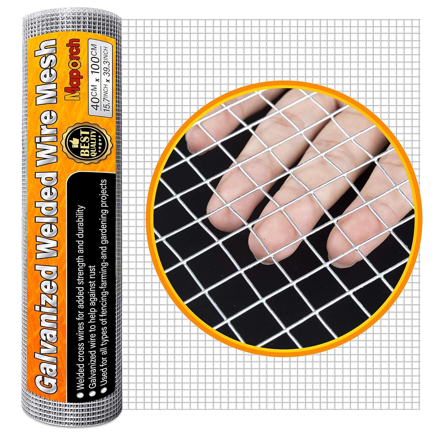 MAPORCH 15.7x 39.3 Galvanized Hardware Cloth Roll, 12-Inch Square Mesh - Ideal for Garden Bed Support, Poultry Fencing, Snake Fence