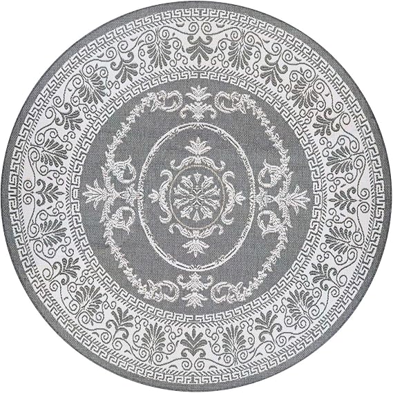 Couristan 1078/3012 Recife Antique Medallion/Grey-White 7-Feet 6-Inch Round Rug