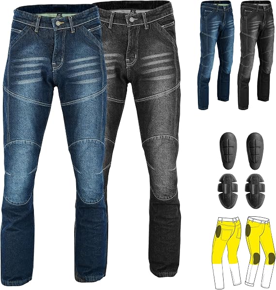 Mens Motorcycle Aramid Fiber Jeans Motocross Protective Denim Pants Reinforced Hip and Knee Safety CE Armor