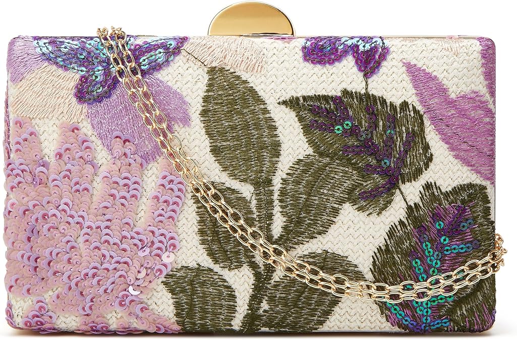 Sequin Clutch Purse for Women,Sequin Floral Embroidery Evening Beaded Clutch Bags,Mini Crossbody Purses Wedding Party Bag