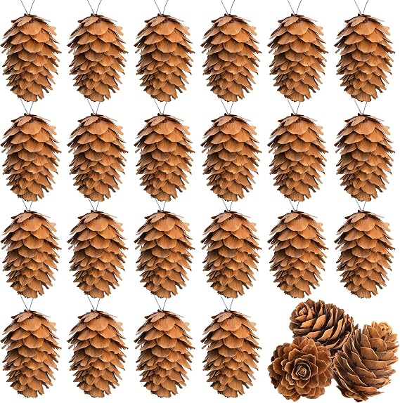 Deloky 60 Pcs Christmas Natural Mini Hanging Pine Cones with String- 1.2 Inch Fall Thanksgiving Christmas Tree Hanging Pinecone Ornaments for DIY Crafts, Home, Party, Wedding Decor