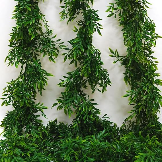 3pcs Artificial Italian Ruscus Vines 6ft. Large Greenery Garland Soft Touch