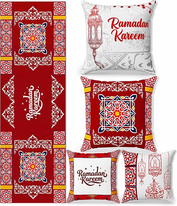 OLEEK Ramadan Decorations for Home 2026 Set -4 Ramadan Pillow Covers 18x18 & Ramadan Table Runner - Ramadan Table Decor - Ramdan Decor - Ramadan Decorations for Table - Ramdan Gifts
