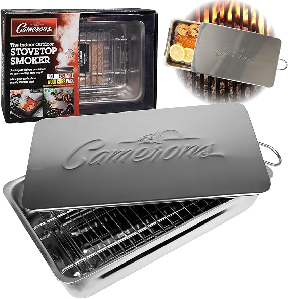 Camerons Indoor Outdoor Stovetop Smoker, Oak Wood Chips & Recipe Guide