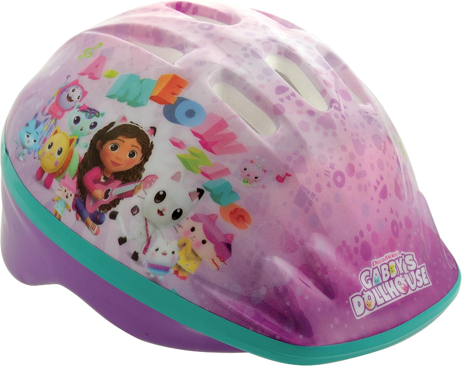 Gabby's Dollhouse Kids Bike Helmet Officially Licensed Character Design Robust EPS Inner Material, Adjustable Size, Ventilated Shell for Cooling Suitable for Head Sizes 48-52cm