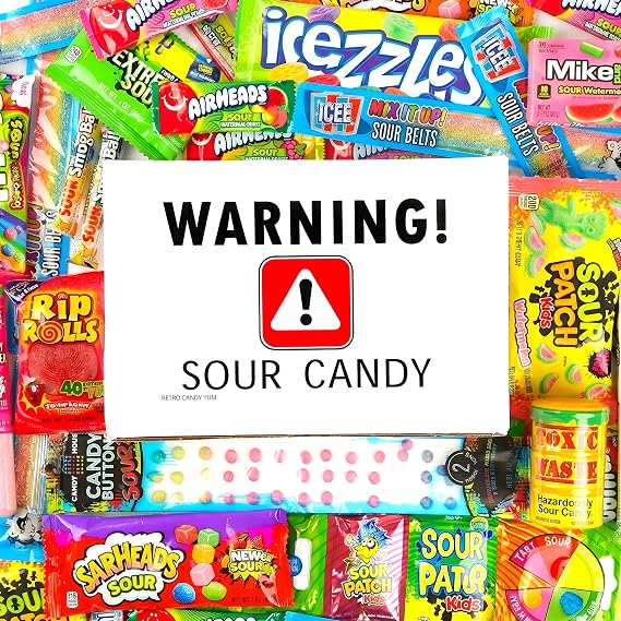 RETRO CANDY YUM Super Sour Candy Gift Box, Sour Flavored Candy Assortment | Around 17 Kinds of Sour Flavored Candies, Ready-to-Gift Box for Birthdays, Care Bundles, Thinking of You Gifts & Party Favors