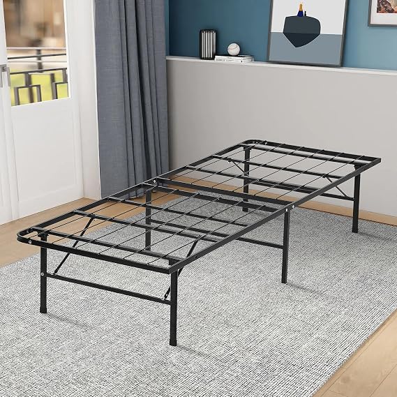 BLKMTY Bed Frame, Twin Size Foldable Metal Platform Beds, Steel Slat Bed Frame Mattress Foundation with Support Up to 500lbs, No Box Spring Needed/Noise Free, Heavy Duty Beds Frames, Black