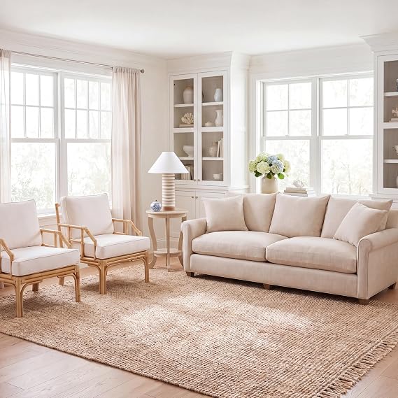 SAFAVIEH Natural Fiber Collection Area Rug - 6' x 9', Natural & Beige, Handmade Woven Fringe Jute, Ideal for High Traffic Areas in Living Room, Bedroom (NF828A)