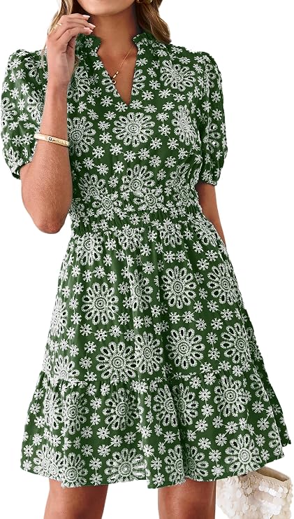 BerryGo Womens Summer Eyelet Embroidery Lace Boho Mini Dress