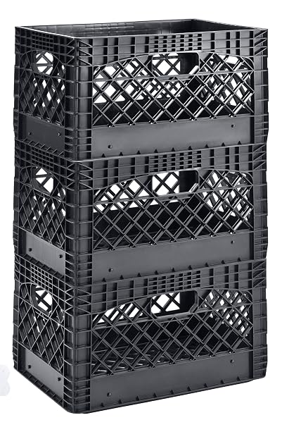Muscle Rack PMK24QTB-3 24 quart 3 Pack black Heavy Duty Rectangular Stackable Dairy Milk Crates , 11" Height, 19" width