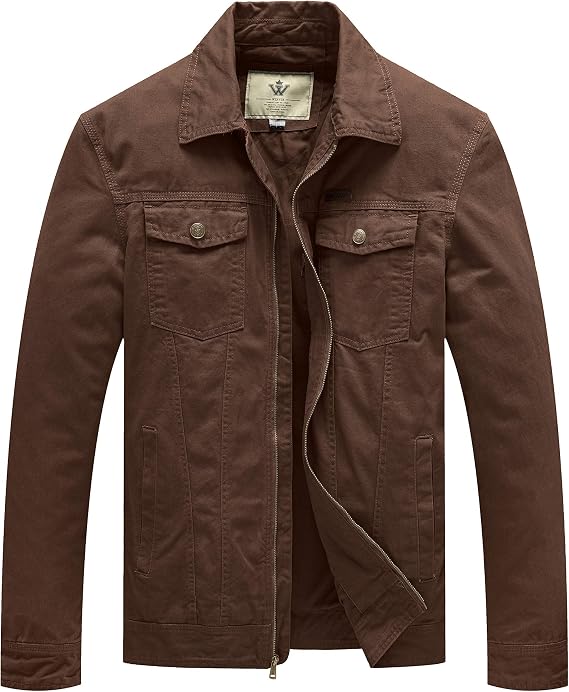 WenVen Men's Casual Canvas Cotton Jacket Lightweight Military Jacket