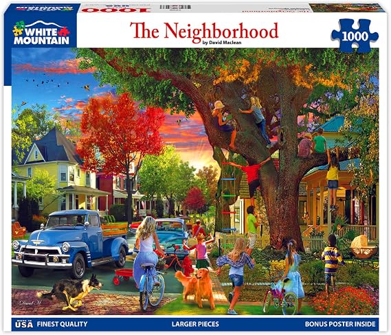 White Mountain 1000 Piece Jigsaw Puzzle Friendly Summer, The Neighborhood | Large Pieces, Gift for Adults and Family, 24"x30" in, Night