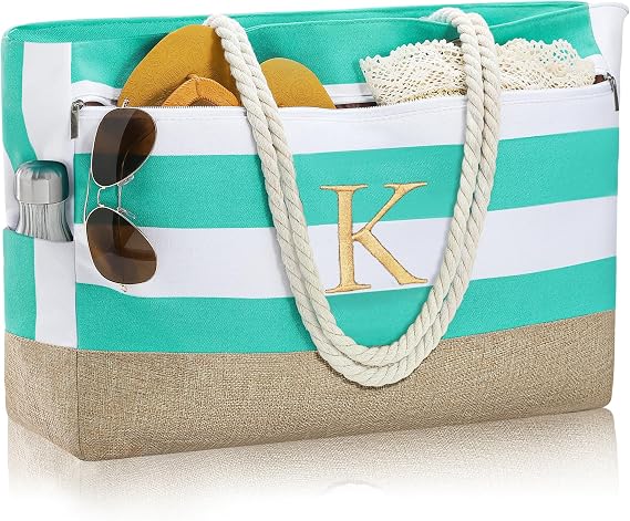 YOOLIFE Initial Beach Bag Waterproof Tote, Gifts for Women Her Birthday