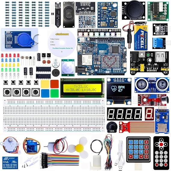 UNO R4 WiFi Super Starter Kit Compatible with Arduino IDE STEM Electronics Circuit Breadboard Include RA4M1+ESP32, Wi-Fi,720P Video Courses and Online Technical Support for Beginners & Engineers