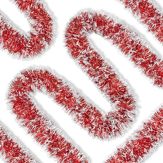 50 Ft Christmas Tree Frost Tip Glitter Tinsel Garland Snowy Metallic Hoilday Streamers Christmas Tree Wreath Shiny Decoration for Xmas Party Indoor Outdoor Home Hanging Decor (Red)