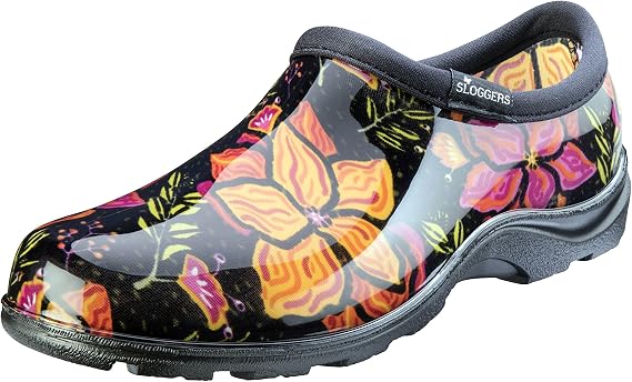 Sloggers Women's Waterproof Rain Garden Shoe Comfort Insole, Spring Surprise Black, Size 9, Style 5118SSBK09