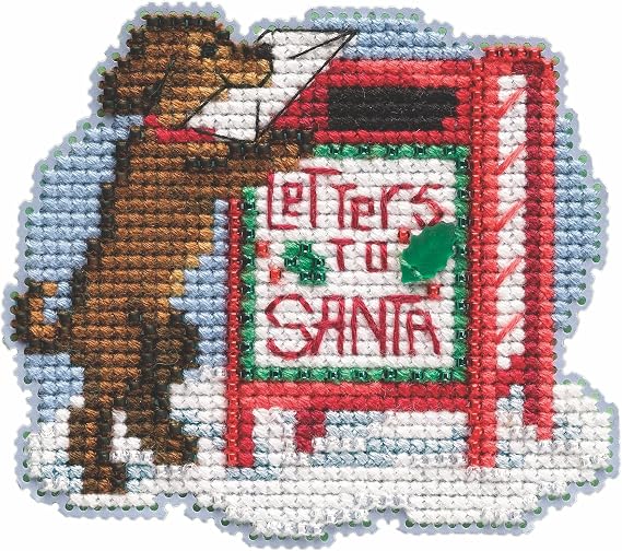 Letters to Santa Beaded Counted Cross Stitch Ornament Kit Mill Hill 2021 Winter Holiday MH182134,Multicolor