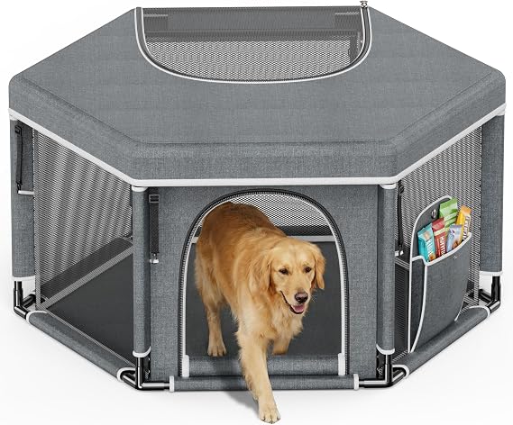 Whelping Box for Extra Tall Dog Puppies Hexagonal Whelping Playpen 120x62CM | for Large Small Breed Dogs Whelping Supplies Essential for Puppies