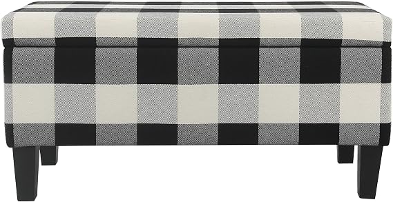 HomePop 36" Storage Ottoman Bench with Hinged Lid - Black Buffalo Plaid