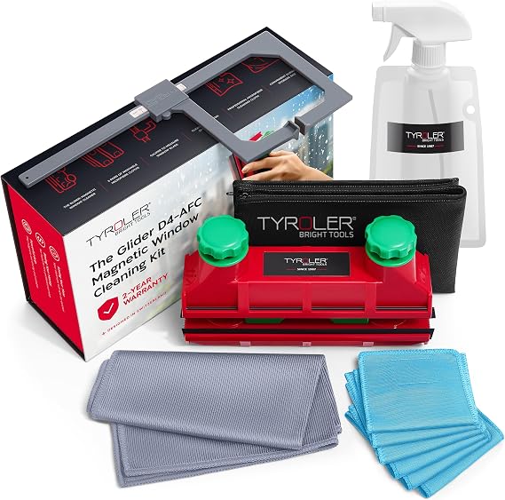 Tyroler Magnetic Window Cleaner Tool 0.1"-1.6" Thick | The Glider D4 | | Window Cleaning Tool Fits Windows 0.1"-1.6" | All-in-One Window Cleaning Kit & Washing Kit | Magnetic Glass Cleaner Tool