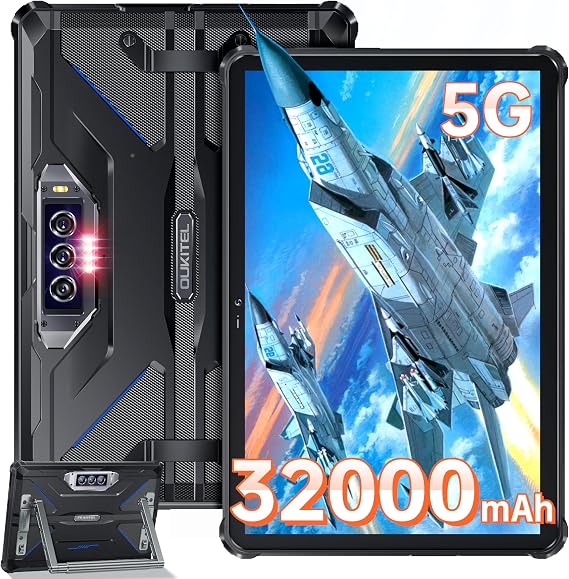 RT7 5G Rugged Tablet, 24GB RAM+256GB ROM 1TB Expandable Waterproof Tablet, 10.1 Inch FHD+, 32000mAh Battery, 33W Fast Charging Tablets PC Android 13, 48MP+32MP Camera, 5G WiFi/GPS/NFC, Blue