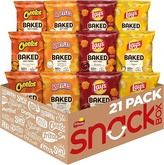 Frito-Lay Baked Potato Chips & Snacks Variety Pack, Single Serve Snack Bags, 21 Pieces, Baked Lay's Potato Chips, Baked Cheetos, Baked Ruffles