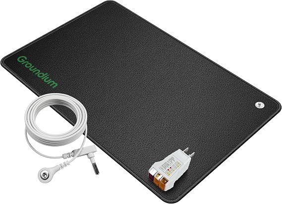 Grounding Mat (16.34" x 25.2") - Conductive Carbon PU Earthing Pad for Feet, Under Desk, and Bed - Static Discharge and Ambient Voltage Reduction - Includes 16.4ft Cord and Outlet Tester