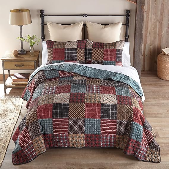 Donna Sharp Cotton Appalachia Plaid King Size Quilt Set, 110" x 90"