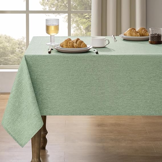 Decorelia Table Cloth for Rectangle Dining Table, Faux Linen Waterproof Texture Farmhouse Washable Rectangular Tablecloth Cover for Birthday, Party, Picnics, Outdoor Decor(Sage Green, 52 x70 Inch)