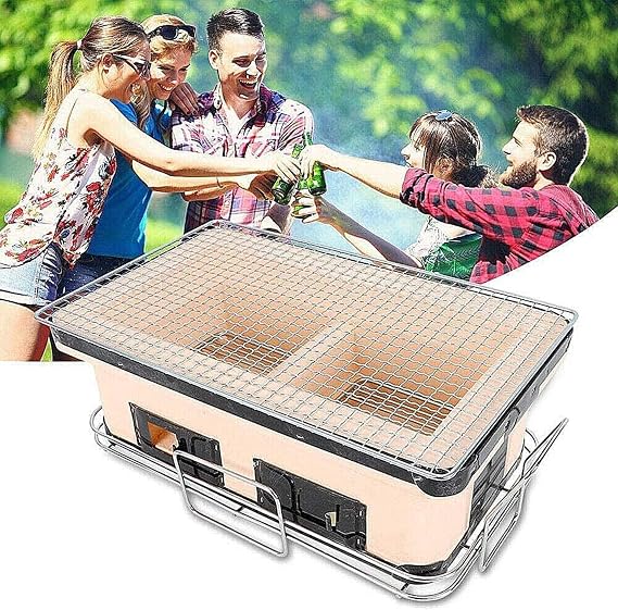 Japanese Ceramic Clay Charcoal Grill, Yakitori Barbecue Charcoal Mini Grill Stove with Charcoal Grate and Stand for Indoor Outdoor